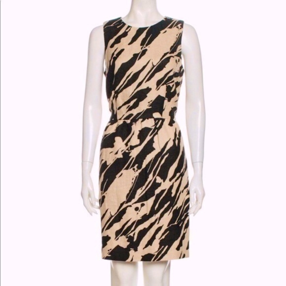 [Michael Kors] 100% Linen Abstract Print Pleated Waist Dress with Pockets